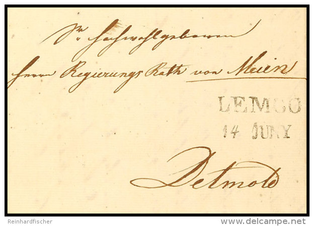 "LEMGO 14 JUNY (1837)" - L2, Feuser 1980-5, Klar Auf Portofreiem Brief Nach Detmold An Einen Regierungsrath (genoss... - Autres & Non Classés