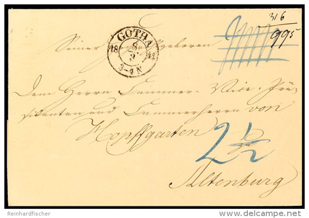 "GOTHA 8 3 1841" - K2, Feuser 1200-5, Auf Austaxiertem, Eingeschriebenen Brief Nach Altenburg  BFGOTHA 8 3 1841... - Otros & Sin Clasificación