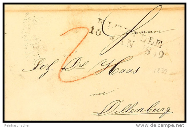 "ELTVILLE 16 JAN 1839" - L2, Feuser 864-4, Auf Austaxiertem Brief Nach Dillenburg (L2 Als Ankstpl).... - Autres & Non Classés