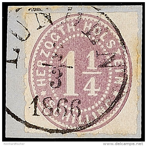 "LUNDEN 2.3.1866", Klar Und Fast Komplett Auf Briefstück Mit 1 1/4 S. Lebhaftbraunpurpur Durchstochen, Minimal... - Schleswig-Holstein