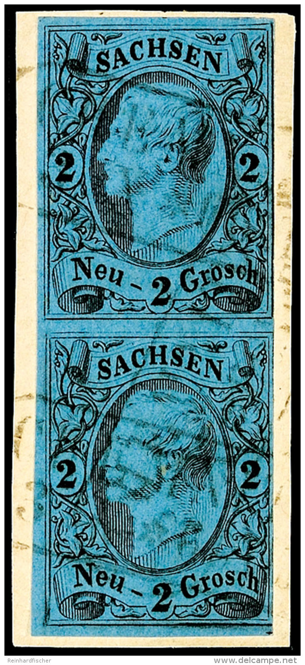 2 Neugroschen Schwarz Auf Lebhaftblau, König Johann I., Vollrandiges Und Farbfrisches Senkrechtes Paar, Klar... - Saxe