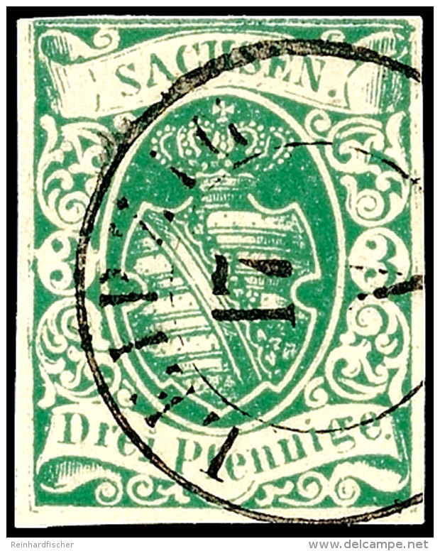 3 Pfennige Saftiggrün, Spätere Auflage, Vollrandiges Und Farbfrisches Kabinettstück, Klar Gestempelt... - Saxe