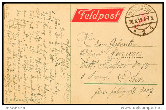 1919, Feldpostkarte Aus INSTERBURG 30.8.19 An Einen Gefreiten Der 3.Komp. Batl. Preußen Nr. 14 Mit Der... - Autres & Non Classés