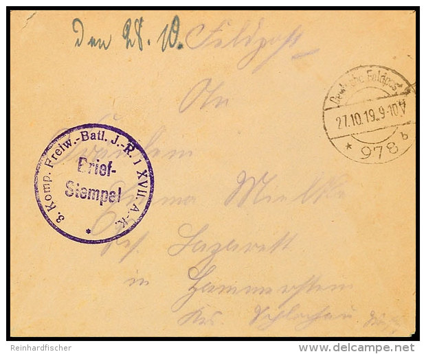 1919, Feldpost-Brief Mit Stempel "Deutsche Feldpost *978b 27.10.19" Und Briefstempel "3.Komp.Freiw.-Batl. J.-R.-1... - Otros & Sin Clasificación