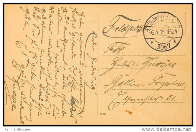 1919, Feldpost-Ansichtskarte Aus Podgorz Mit Feldpost-Stempel "Deutsche Feldpost *3067* 6.4.19" Nach Berlin,... - Autres & Non Classés