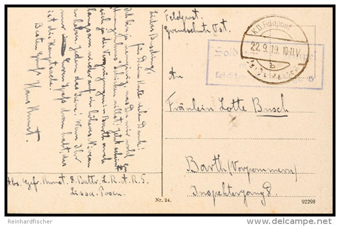 1919, Feldpost-Ansichtskarte Aus Lissa Mit Stempel "K.D.Feldpost 22.9.19" Und Briefstempel... - Otros & Sin Clasificación