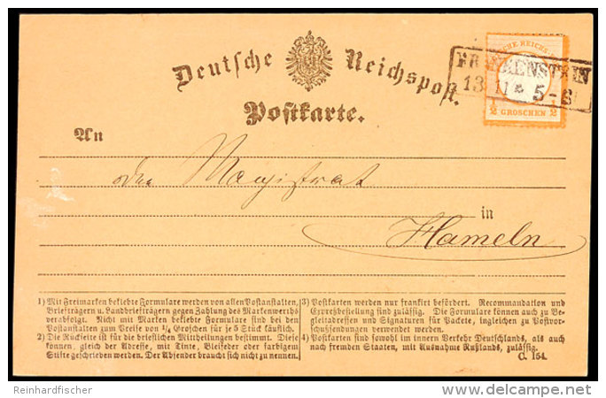 "FRANKENSTEIN 13 11 (1872)" - Ra2, OPD Breslau, Auf Postkarte DR 1/2 Gr. Orange Kleiner Schild Nach Hameln,... - Otros & Sin Clasificación