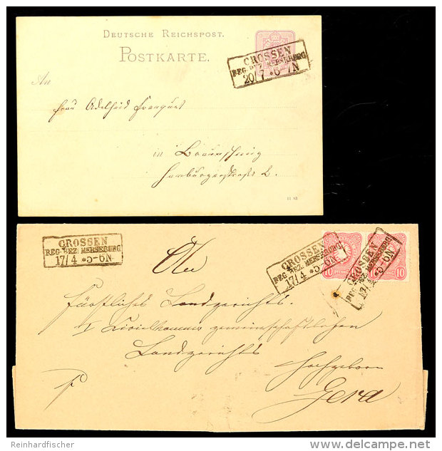 "CROSSEN REG. BEZ. MERSEBURG 20/7 (1884)" - Ra3, Auf GS-Postkarte DR 5 Pfg Sowie "CROSSEN REG. BEZ. MERSEBURG 17/4... - Otros & Sin Clasificación