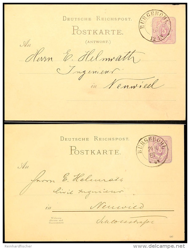 "BURGBROHL" - K2, OPD Koblenz, Spät Nach Verwendet Mit Daten Aus 1887 Auf Zwei Versch. GS-Postkarten DR 5 Pfg,... - Autres & Non Classés