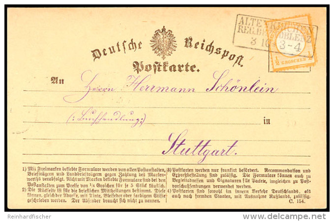 "ALTENKIRCHEN REG. BEZ. COBLENZ 3 10 (1872)" - Ra3 In Blauschwarzer Stempelfarbe, Klar Auf Postkarte DR 1/2 Gr.... - Autres & Non Classés