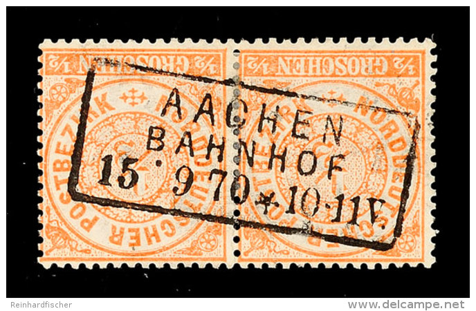 "AACHEN BAHNHOF", Ra3 Klar Und Zentrisch Auf Waager. Paar NDP 1/2 Gr. Orange, Katalog: NDP 15 OAACHEN Railway... - Other & Unclassified