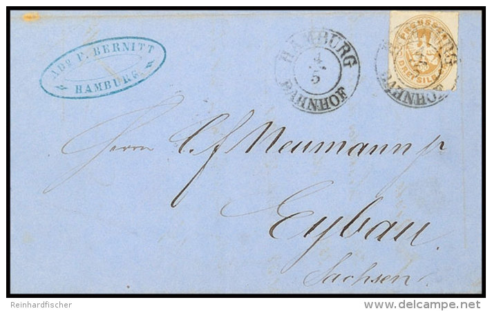 "HAMBURG BAHNHOF 4/5 (1864)" - K2, Auf Postvereinsbrief 3 Sgr. Wappen Nach Eybau/Sachsen, Katalog: 18a... - Autres & Non Classés