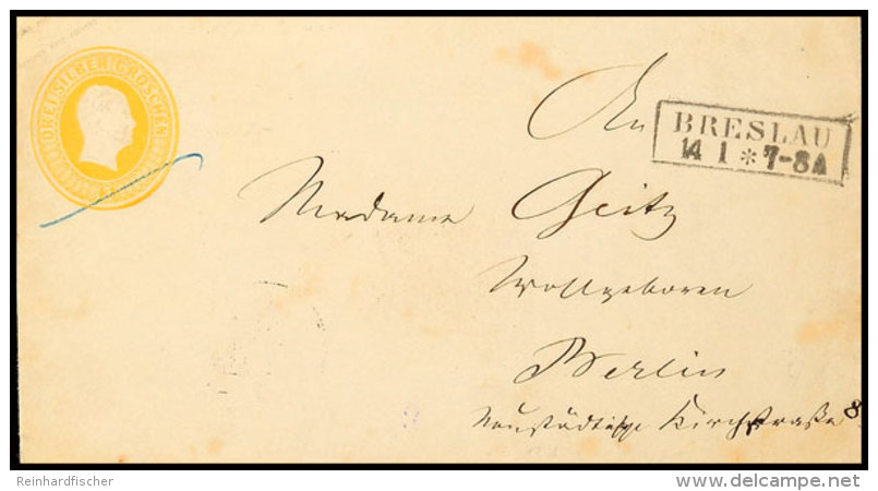 3 Sgr. Gelb, Schilling-Nr. 2, Format A, Mit Ra2 "BRESLAU" Nach Berlin, Minimale Spuren, Mi. 120.-, Katalog: U13A2... - Autres & Non Classés