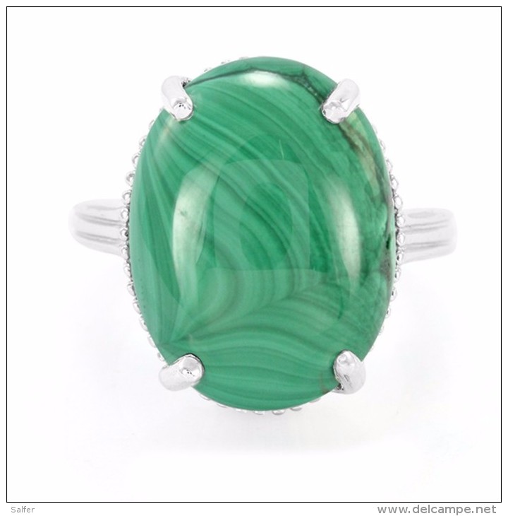 Anello In Argento 925 Sterling Placcato Oro Con Malachite - Anelli