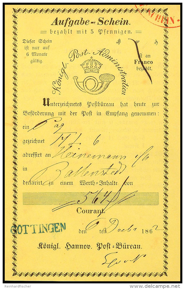 "GÖTTINGEN" - Blauer L1, Klar Auf Gelbem Postschein Aus 1862  BFGÖTTINGEN - Blue Straight-line... - Hanovre