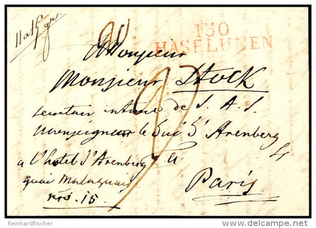 1813, "130 HASELUNEN" Roter L2 Auf Faltbrief Nach Paris Mit Ank.-stpl., Feuser Nr. 1387-2  BF1813, "130... - Hanovre