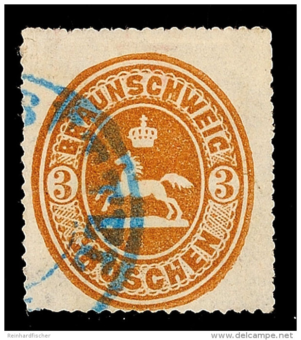3 Gr. Orangebraun, Tieffarbiges Exemplar Mit Allseits Vollständigem Durchstich Und Blauem K2 Von... - Brunswick