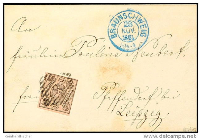 3 Sgr. Auf Mattgraurot, Allseits Vollrandig Als EF Auf Brief Von BRAUNSCHWEIG 28. NOV 1861 Nach Pfaffendorf Bei... - Brunswick
