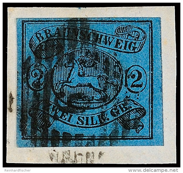 2 Sgr. Schwarz A. Blau, Allseits Voll-/breitr. A. Kl. Briefstück, Klarer NS"9" (Braunschweig), Gepr. Lange... - Brunswick