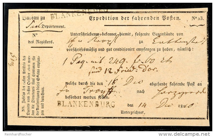 "BLANKENBURG" - L1, Feuser 326-2, Auf Vorgedrucktem Fahrpost-Schein Aus 1810  BFBLANKENBURG - Straight-line... - Autres & Non Classés