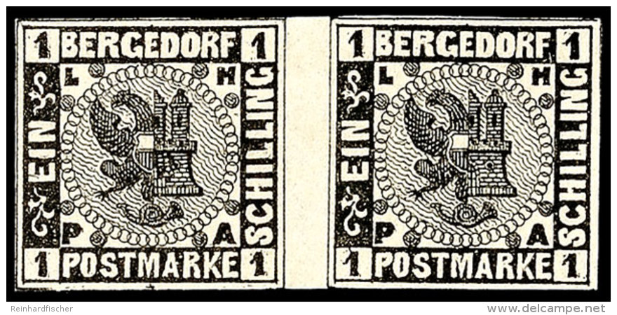 1 Sch. Schwarz Auf Weiß, Waagerechtes Zwischenstegpaar, Tadellos Postfrisch, Mi. 320.-, Katalog: 2ZW **1... - Bergedorf