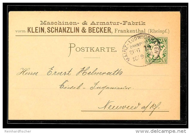 "MAINZ-LUDWIGSHAFEN BAHNPOST ZUG 19 10/9.90" - Reichspost-Bahnpost-Ovalstempel, Klar Auf Postkarte Bayern 5 Pfg Mit... - Otros & Sin Clasificación