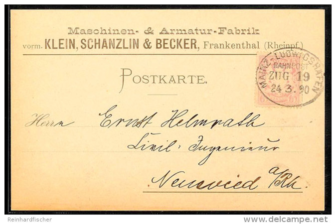 "MAINZ-LUDWIGSHAFEN BAHNPOST ZUG 19 24.3.90" - Reichspost-Bahnpost-Ovalstempel Klar Auf Postkarte Bayern 5 Pfg Mit... - Autres & Non Classés