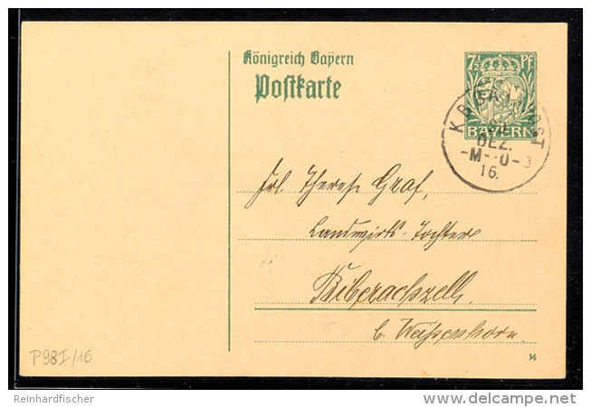 "K.B.BAHNPOST -M--Ü-3 20 DEZ. 16", Auf GS-Postkarte 7 1/2 Pfg  Wappen In 1916 Nach Biberachzell, Katalog:... - Autres & Non Classés