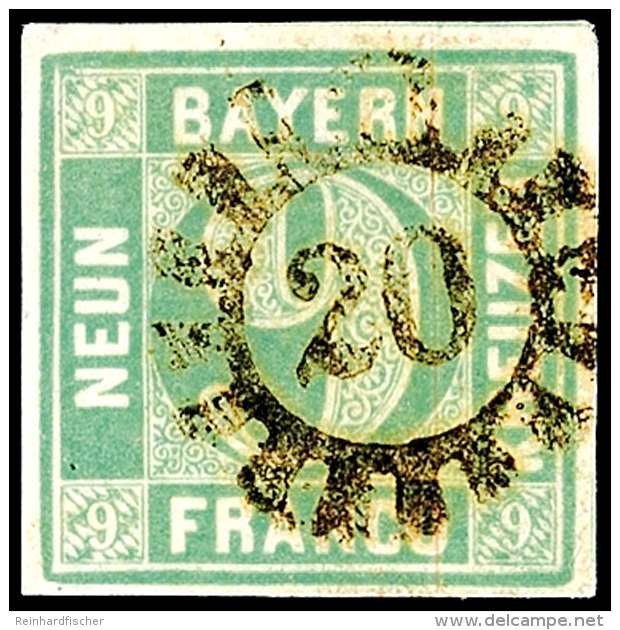 9 Kr. Blaugrün, Type II, Voll- Bis Breitrandig, Mit GMr. "20", Kabinett, Fotokurzbefund Sem BPP, Mi. 300.-... - Otros & Sin Clasificación