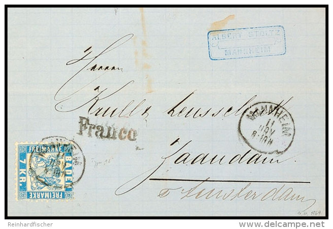 7 Kr. Blau Auf Zwei Briefen Aus Gleicher Korrespondenz Von "MANNHEIM" Nach Zaandam/Holland (1869), Katalog: 25a... - Autres & Non Classés