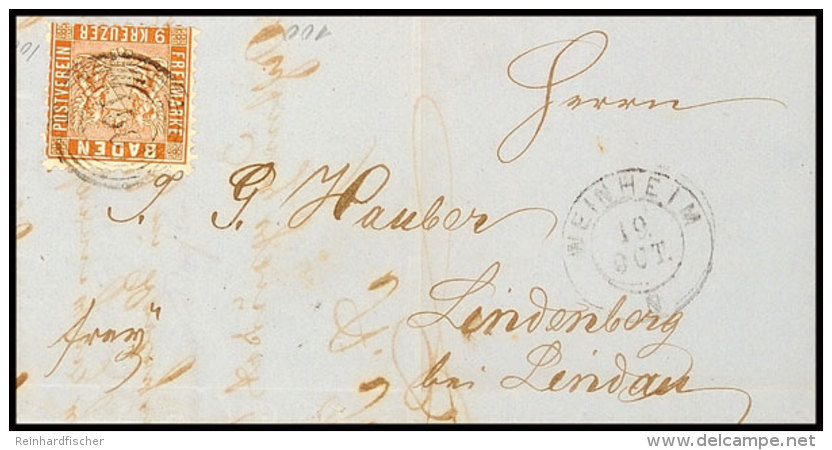 9 Kr. Rötlichbraun Auf Brief Nach "WEINHEIM 19 OCT" 1863 Nach Lindenberg Mit Ankunftsstempel, Katalog: 15a... - Otros & Sin Clasificación