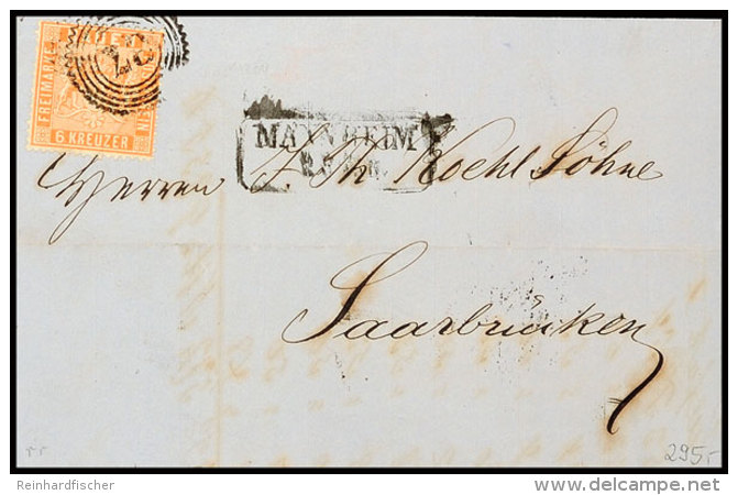 6 Kr. Kacsrot Mit Zackenkranzstempel "87" Auf Brief Von "MANNHEIM 28 JAN 1861" Nach Saarbrücken, Katalog: 11a... - Otros & Sin Clasificación