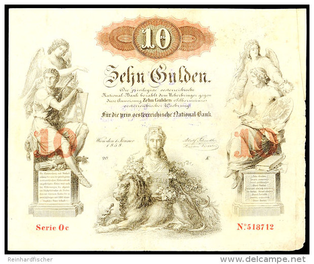 Österreich, 10 Gulden, 1858, Kl. Mängel (senkr. Gefaltet, Eckbug, Rechter Rand Bestoßen),... - Autres & Non Classés