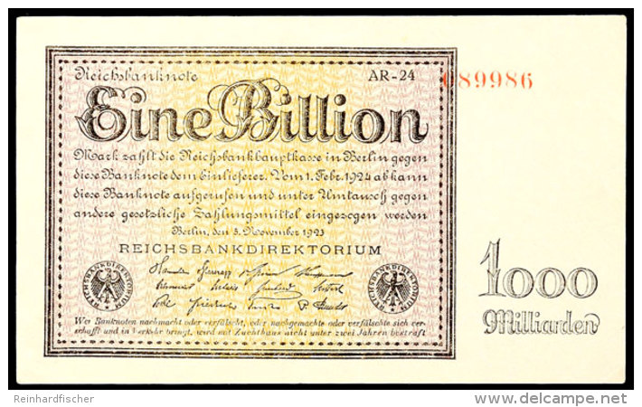 Deutsches Reich 1923, Reichsbanknote Eine Billion Mark, Wz. Kreuzblüten, FZ "AR-24", KN Sechsstellig In Rot,... - Sonstige & Ohne Zuordnung
