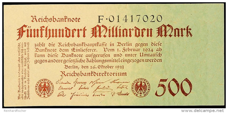 Deutsches Reich 1923, Reichsbanknote 500 Milliarden Mark, Serie F, Kleiner Fleck, Kassenfrisch, Rosenberg 124 B ... - Autres & Non Classés