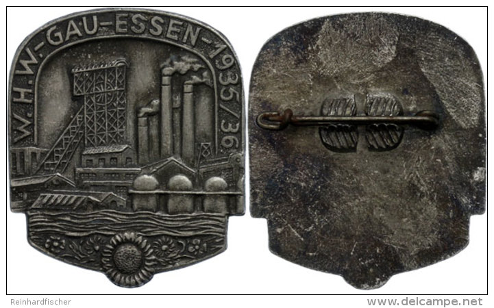 Spendenabzeichen "W.H.W. Gau-Essen 1935/36", Leichtmetall, An Nadel, Zustand II.  IIDonations Badge "W. H. W.... - Sin Clasificación