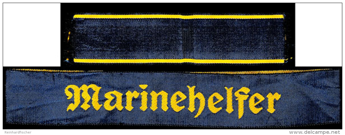 Marine-HJ Ärmelband "Marinehelfer", Gelb Gewebt Auf Blauem Grund, Länge Ca. 37 Cm, Dazu Armbinde Der... - Non Classés