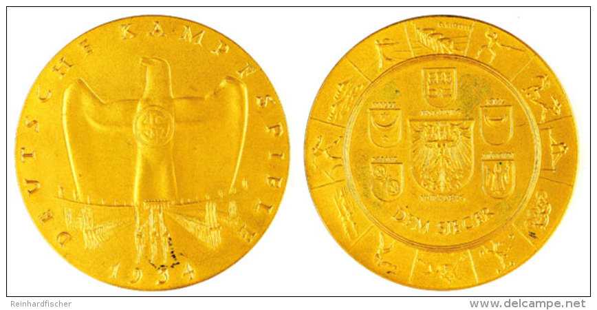 Deutsche Kampfspiele (Nürnberg) 1934, Medaille Vergoldet, Ca. 9 Cm Durchmesser, Mit Zweckinschrift ,Dem... - Sin Clasificación
