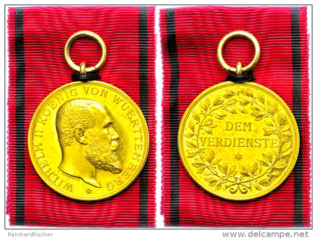 WÜRTTEMBERG, Goldene Zivildienstmedaille König Wilhelm II., Gold Ungestempelt, Am Band Vernäht,... - Non Classés