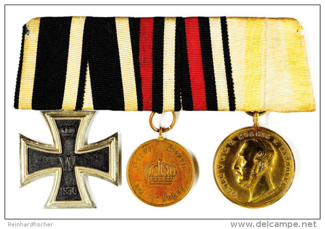 Dreierspange Mit Originalem Eisernem Kreuz 1870 2. Klasse Und Hannover Langensalza-Medaille 1866. Die... - Sin Clasificación