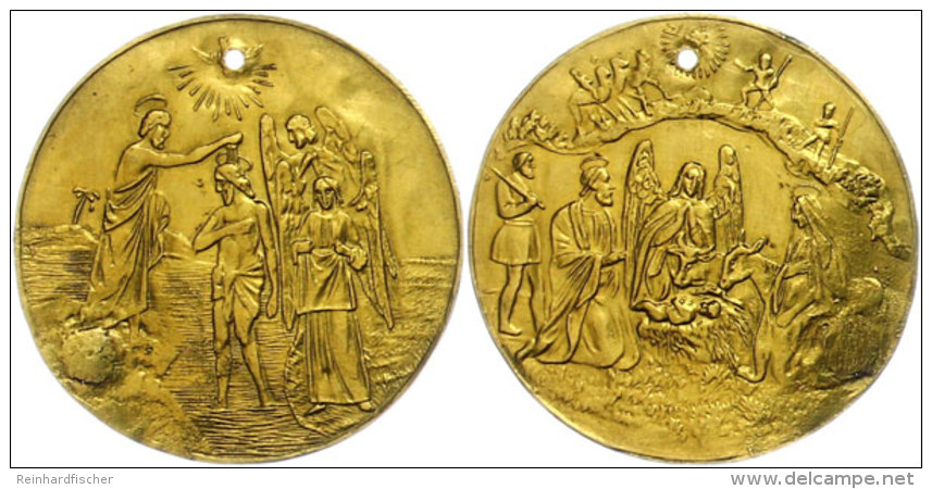 O.J., Taufmedaille Gold Vermutlich Russland, Av: Geburt Christi, Rev: Taufe Christi Im Jordan, 5,44 G, Durchmesser... - Autres & Non Classés