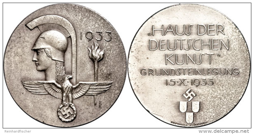 Silbermedaille (Dm. Ca. 50,20mm, Ca. 47,93g), 1933, Von Deschler, Auf Die Grundsteinlegung Des "Haus Der Deutschen... - Autres & Non Classés