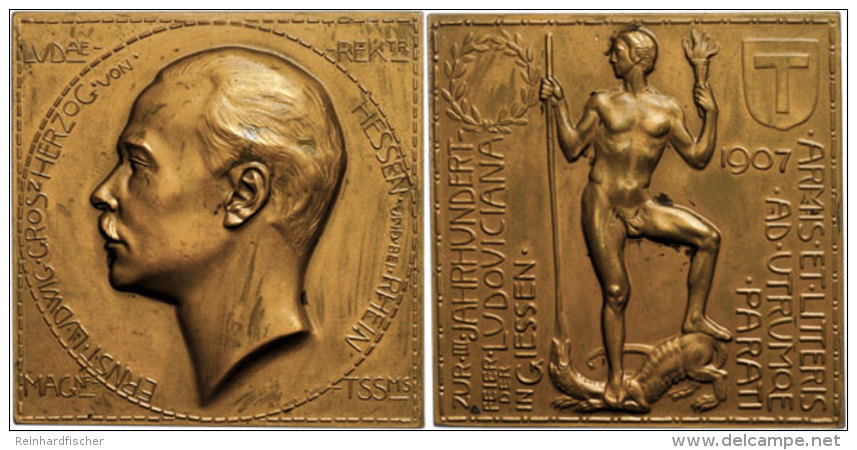 Hessen, Bronzeplakette (Dm. Ca. 49x49mm, Ca. 52,27g), 1907, Von H. Jobst, Zur 300Jahrfeier Der Universität... - Autres & Non Classés