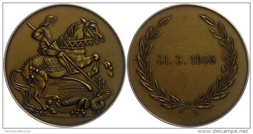 St.-Georgs-Medaille (40mm, Messing), 1956, Rs. Nur Datum 31.3.1956 Mit Lorbeerkranz, Letzttag Der Organisation... - Autres & Non Classés
