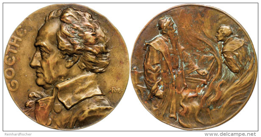 J. W. Von Goethe - Medaille Bronze O. J. (um 1899), Brustbild Nach Links / Erdgeist Bei Faust Im Studierzimmer,... - Autres & Non Classés