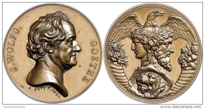 1831, Antoine Bovy, Personenmedaille Johann Wolfgang Von Goethe, Bronze, Durchmesser 41mm, Förschner 124,... - Otros & Sin Clasificación