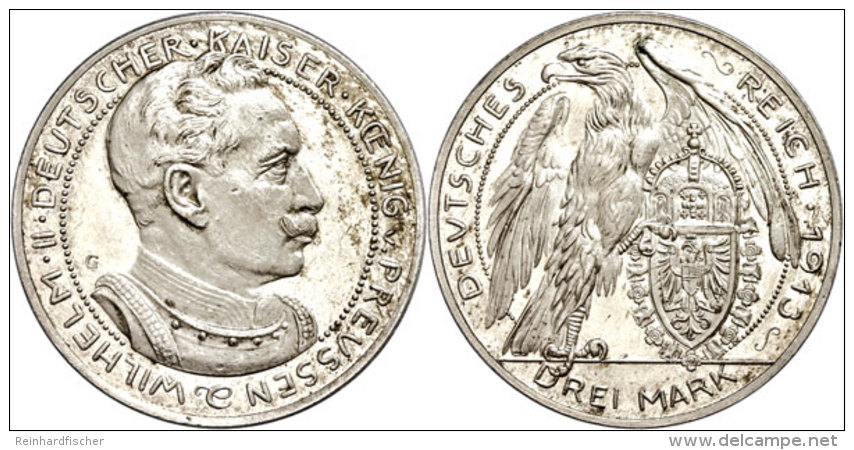 Preussen, Probe Des Graveurs Karl Goetz, München, Silber 3 Mark 1913, Wilhelm II. In Uniform, Ohne Mzz, Ohne... - Autres & Non Classés