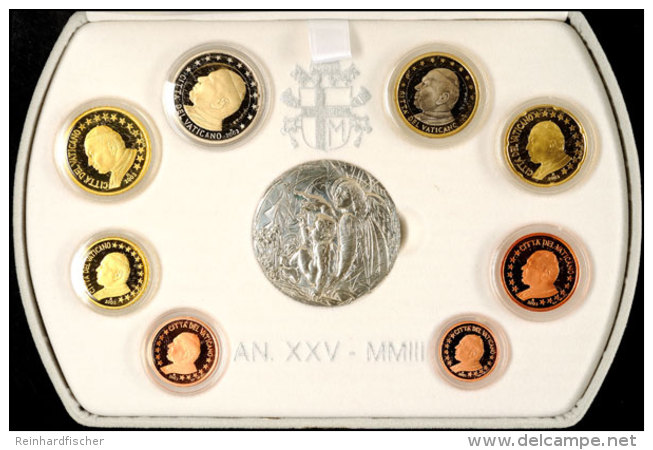 1 Cent Bis 2 Euro, 2003, KMS, Johannes Paul II., Hommage An Leonardo, Mit Zertifikat In Ausgabeschatulle Und... - Vatican