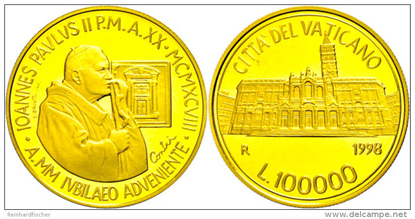 10000 Lire, Gold, 1998, Johannes Paul II., Weg Ins Heilige Jahr 2000-Basilika S. Maria Maggiore, Mit Zertifikat In... - Vatican