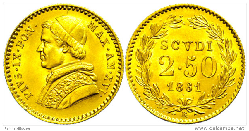 2 1/2 Scudi, Gold, 1861, Pius IX., Fb. 273, Vz-st.  Vz-st2 + Scudi, Gold, 1861, Pius IX., Fb. 273, Extremly... - Vaticano (Ciudad Del)